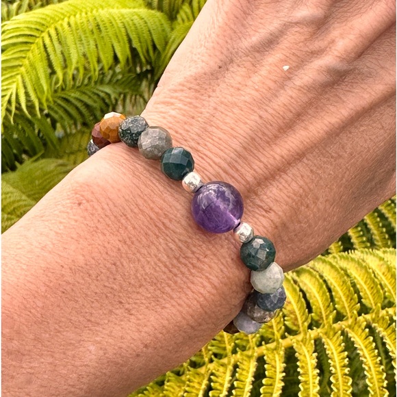 281A Tranquil Amethyst & Mix Faceted India Agate Bracelet Handcrafted in Maui - Picture 1 of 5
